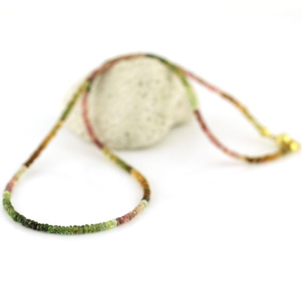 Turmalin Kette Multicolor facettiert 750er Gelbgold Kugel Steckverschluß 45 cm