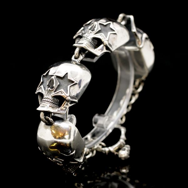 Armband Gliederarmband massiv "STARSKULLS" 925er Silber Knebelverschluss 24 x 250 mm NEU