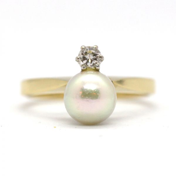 Perl Diamant Ring 750er Gelbgold 0,20 Ct Diamant im Brillantschliff GR 55 (6027)