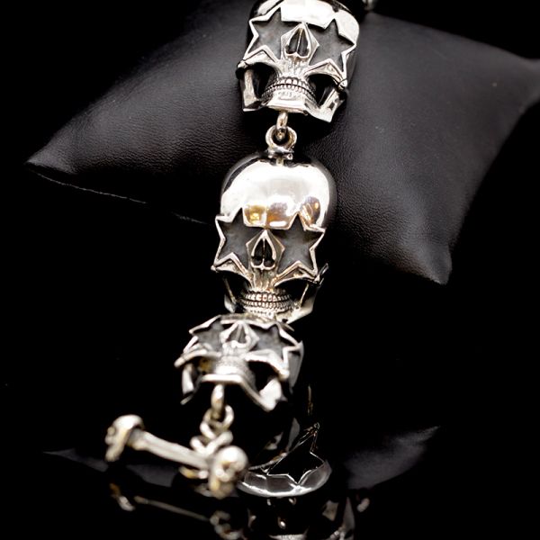 Armband Gliederarmband massiv "STARSKULLS" 925er Silber Knebelverschluss 24 x 250 mm NEU