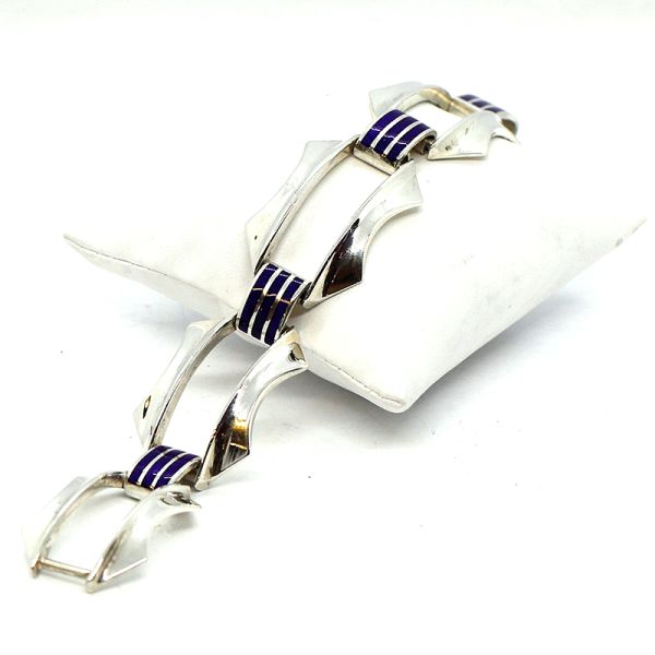 Silber Armband Gliederarmband 925er Silber Emaile Einlage 190 mm (21641)