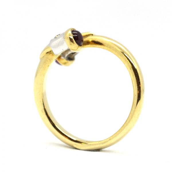 Diamant Rubin Ring 750er Gelbgold Rubin Carbochon 0,10 Ct Brillanten GR 56 (6027)