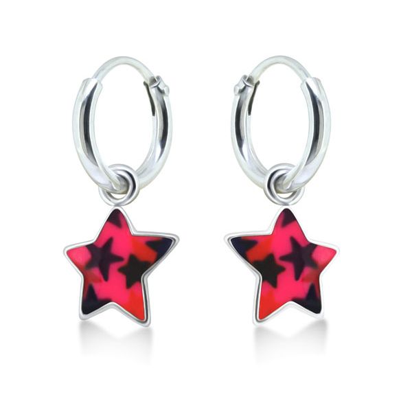 Kinder Ohrhänger Creole "Stern" 925er Silber emalliert rhodiniert NEU