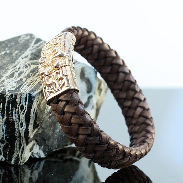 JJJ LA Leder Armband"FLORAL LILY" 925er Silber IP Roségold Magnetverschluß 200 mm