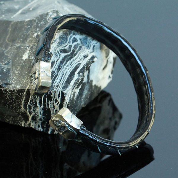 JJJ LA Leder Armspange "SKULL" kombiniert mit 925er Silber 210 mm