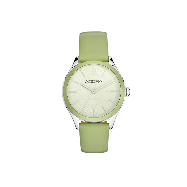 Adora Damen Armbanduhr AT5712 Edelstahl Grün Lederband NEU