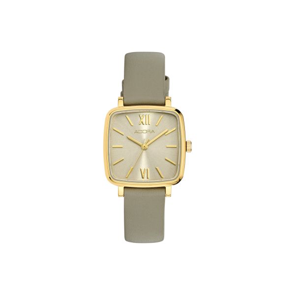 Adora Trends Damen Armbanduhr AT5651 Edelstahl IP Gold taube Lederband NEU