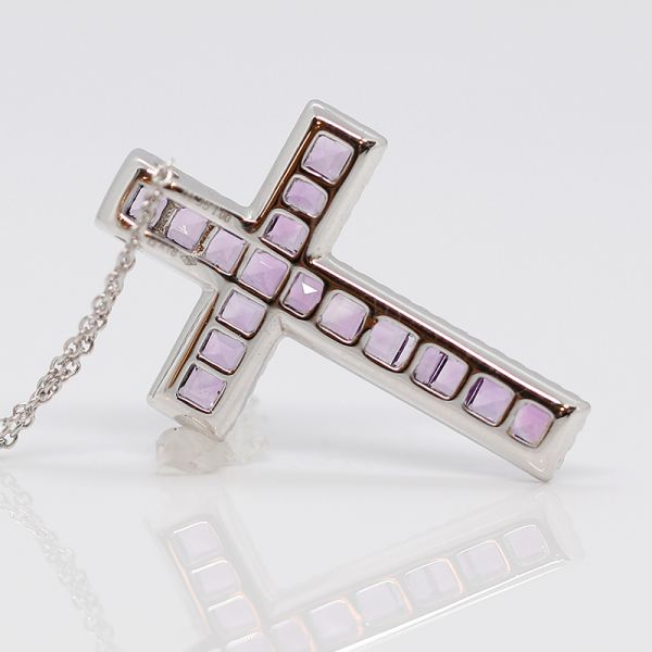 Kette WG 750er mit Kreuzanhänger WG 750er mit Amethyst und Diamant Besatz (35992)
