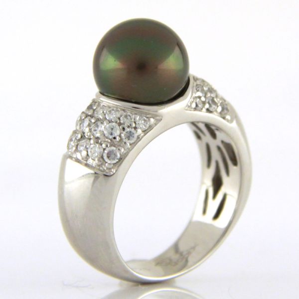 GOOIX Damen Ring 925er Silber Muschelkernperle weiße Zirkonia GR 54 NEU