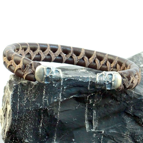 JJJ LA Leder Armspange "SKULL" kombiniert mit 925er Silber