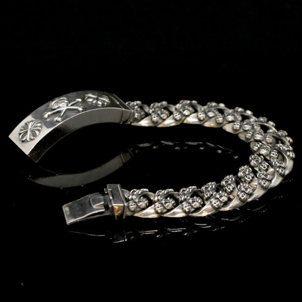 Armband Panzerarmband massiv "CROSSBONE SKULL" 925er Silber Buckle 18 x 210 mm NEU