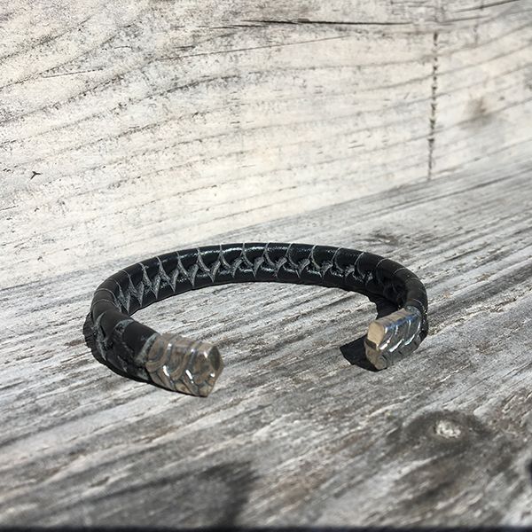 JJJ LA Armspange schwarzes Leder 925er Silber 15 mm Breit, 210 mm Lang