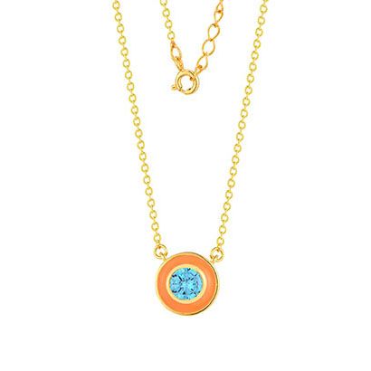 Collier "DOT" 925er Silber vergoldet orange emaliert 41,5+5 cm Zirkonia Türkis ES90031083 NEU
