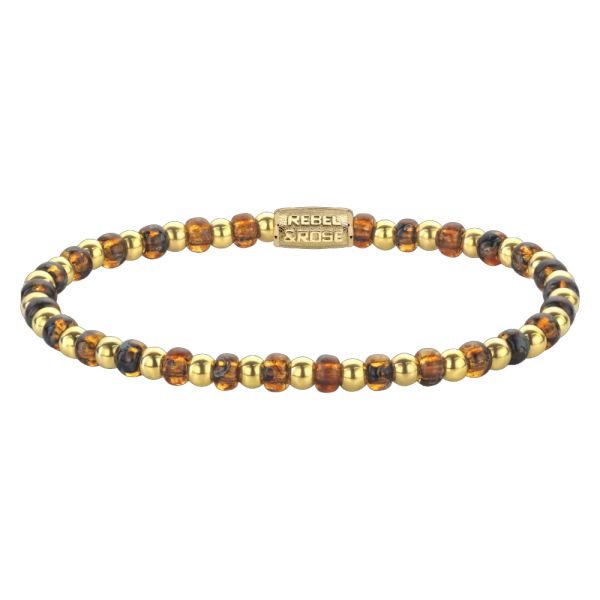 Rebel & Rose Armband "Mix Glass Rocks Tiger Gold" 4 mm RR-40146-G-S 16,5 cm NEU