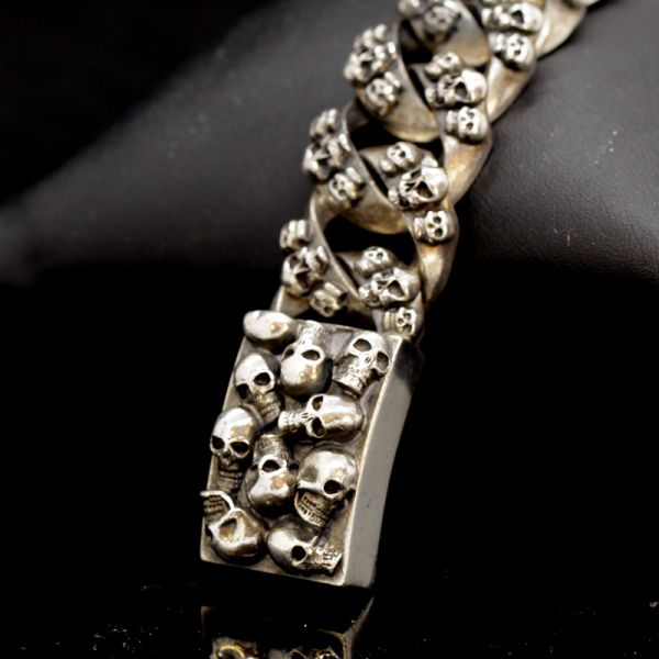 Armband Gliederarmband massiv "SKULLS" 925er Silber 18 x 190 mm NEU