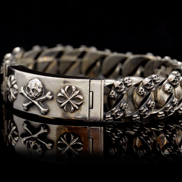 Armband Panzerarmband massiv "CROSSBONE SKULL" 925er Silber Buckle 18 x 210 mm NEU