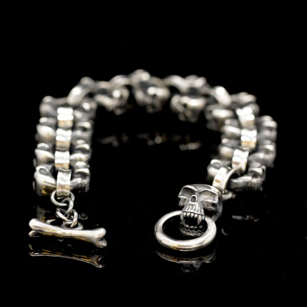 Armband Gliederarmband massiv "SKULLS" 925er Silber Knebelverschluss 16 x 220 mm NEU