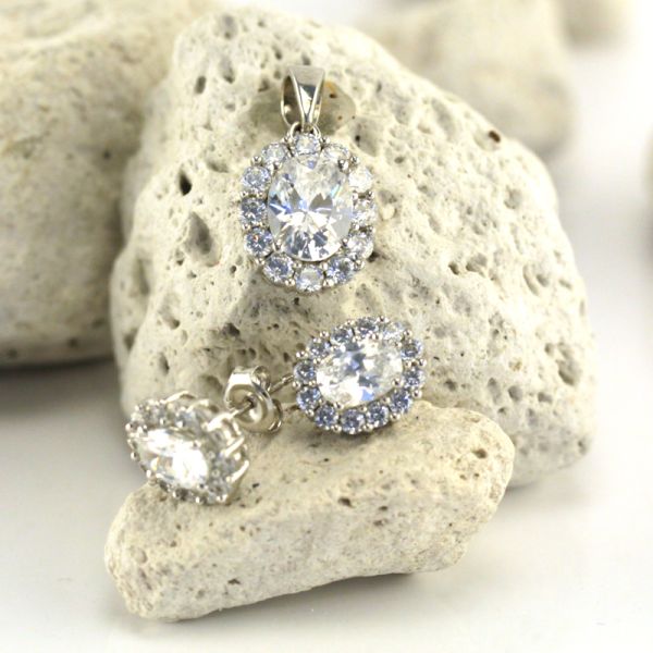 Schmuckset Anhhänger mit Ohrstecker Kubic Zirkonia 925er Silber (134)