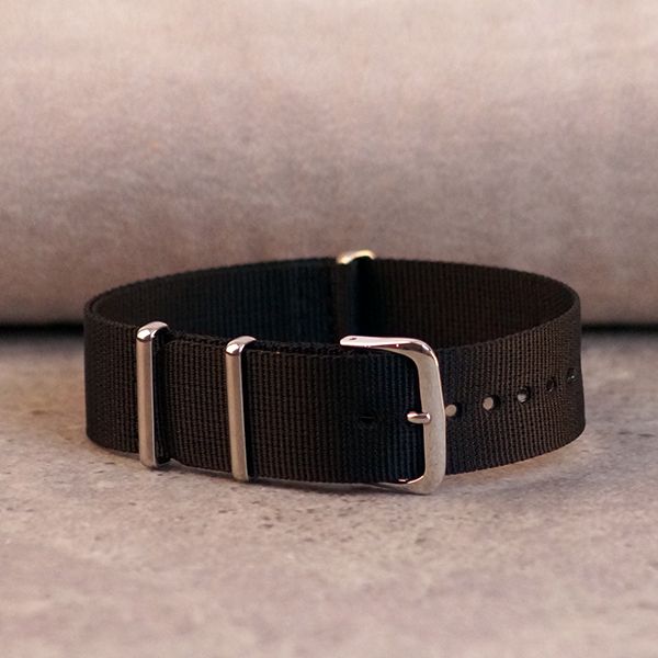 Uhrenarmband Durchzugsband Textil Nylon schwarz 20 mm