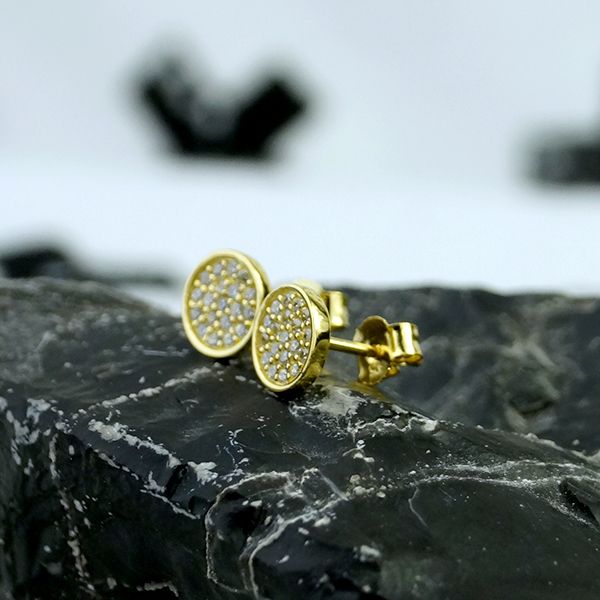 Ohrstecker Pavé Rund 925er Sterling Silber vergoldet Zirkonia BE042535-G NEU