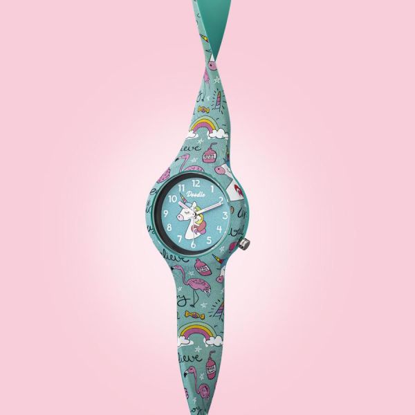Doodle Kinder Armbanduhr "EINHORN FLAMINGOS" DO32005 Ø 32 mm NEU