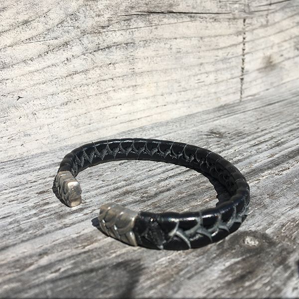 JJJ LA Armspange schwarzes Leder 925er Silber 15 mm Breit, 210 mm Lang
