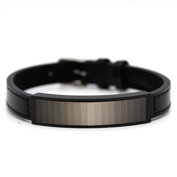 Armband Leder Edelstahl 21cm Dornschließe schwarz ST9-173B NEU