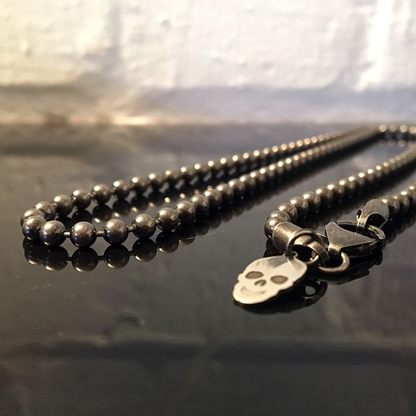 JJJ LA Halskette "BALL & CHAIN" Kugelkette 925er Silber geschwärzt Ø 4 mm 70 cm lang