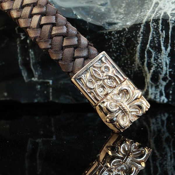 JJJ LA Leder Armband"FLORAL LILY" 925er Silber IP Roségold Magnetverschluß 200 mm