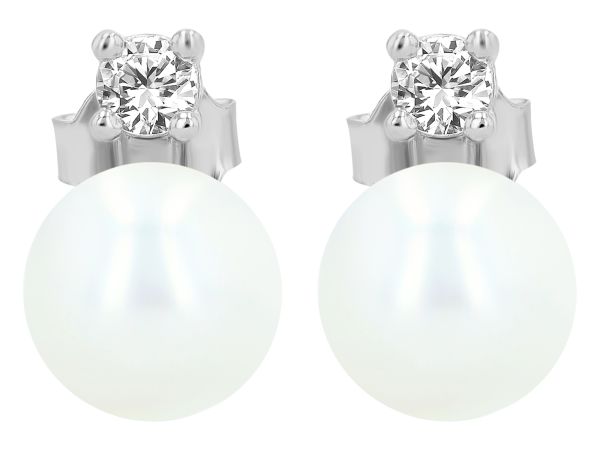 Ohrstecker "Almi" Süßwasserzucht Perle 925er Silber Zirkonia 5300626-001 NEU