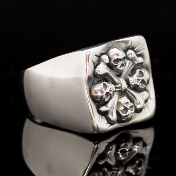 Ring Siegelring "CROSSBONE SKULLS" 925er Silber Gr 72 NEU