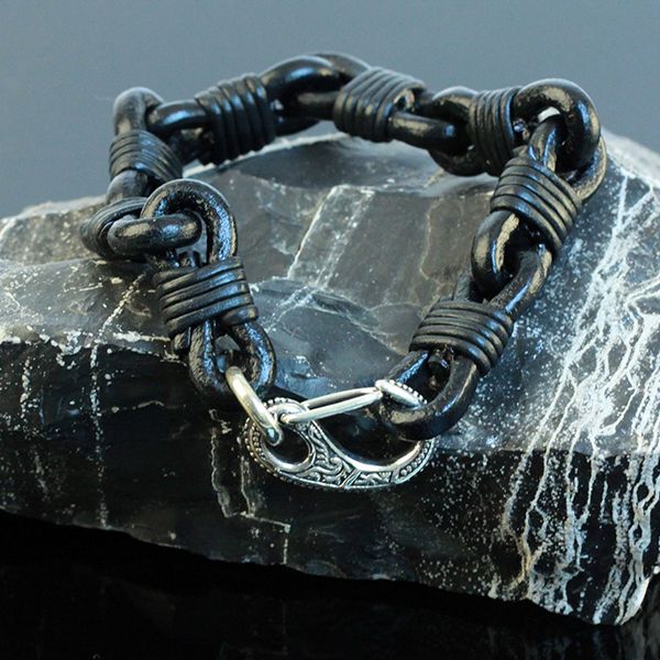 JJJ LA Lederarmband großer Silber Karabiner verziert aus 925er Silber 240 mm