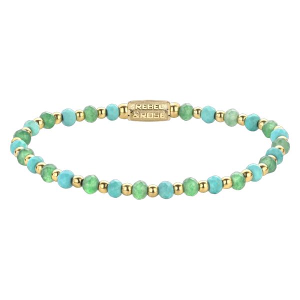 Rebel & Rose Armband "Blue Green Adventure - 18 ct yellow gold ionplated" 4 mm RR-40143-G-S 16,5 cm