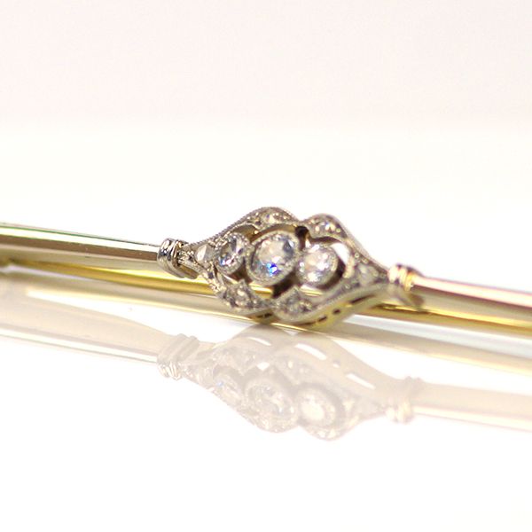 Antik Brosche 585er Gold mit Diamanten im Vollschliff und Rosen