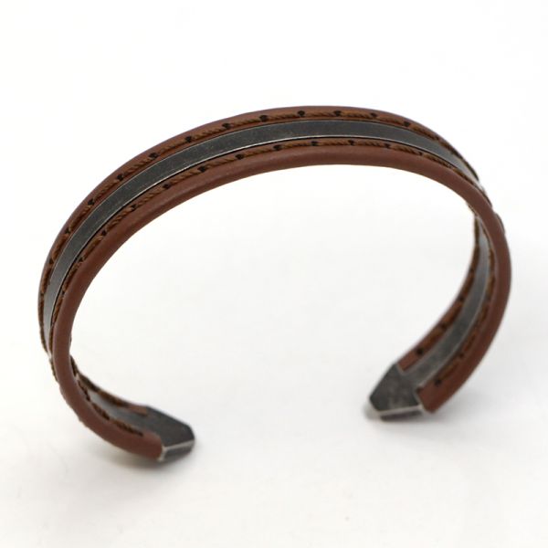 Armreif Armspange Leder braun Edelstahl ST8-182B NEU