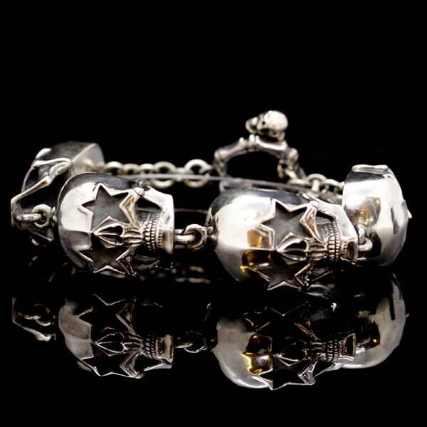 Armband Gliederarmband massiv "STARSKULLS" 925er Silber Knebelverschluss 24 x 250 mm NEU