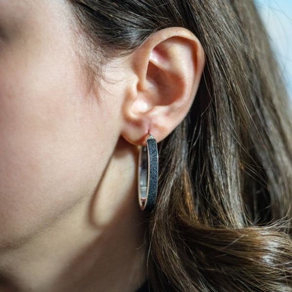 DUR Creolen "Lavasandcreole Oval" 925er Silber rhodiniert Lavasand 36,8 mm O5549 NEU