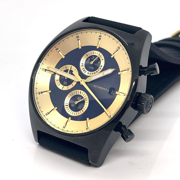 Detomaso Herren Armbanduhr "LIVE THE MOMENTUM" Quarz schwarz/gold neuwertig (37205)