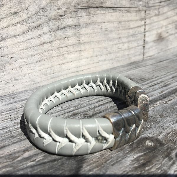 JJJ LA Armspange graues Leder 925er Silber 20 mm Breit, 190 mm Lang