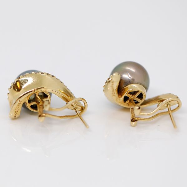 Schmuckset Ring und Ohrstecker 585er Gold mit Tahiti Perle und Diamanten (38157)