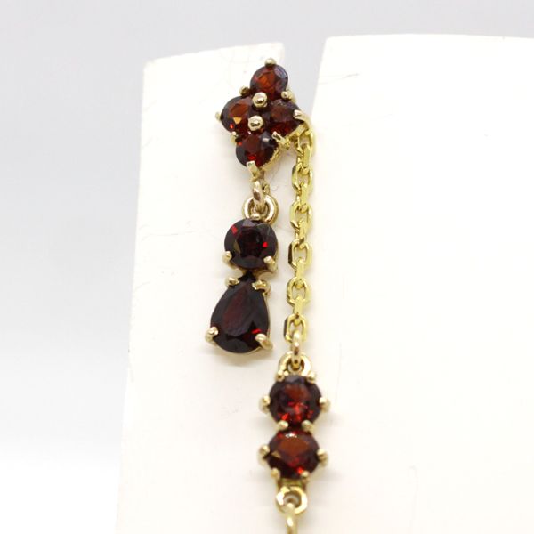 Granatschmuck Set 333er Gelbgold Armband, Collier und hängende Ohrstecker (13204)