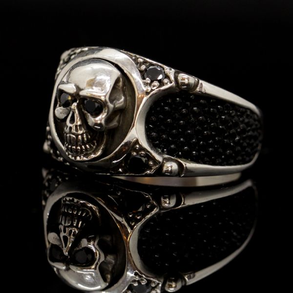 Ring "SKULL RAY" 925er Silber Rochenleder Onyx Totenkopf by JJJ LA GR 64 NEU