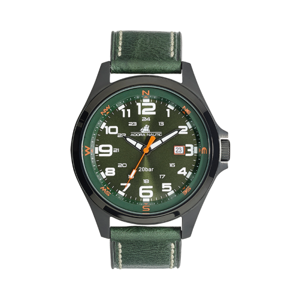 Adora Nautic Armbanduhr Edelstahl IP BLack Lederband Ø 46 mm AN2267 NEU