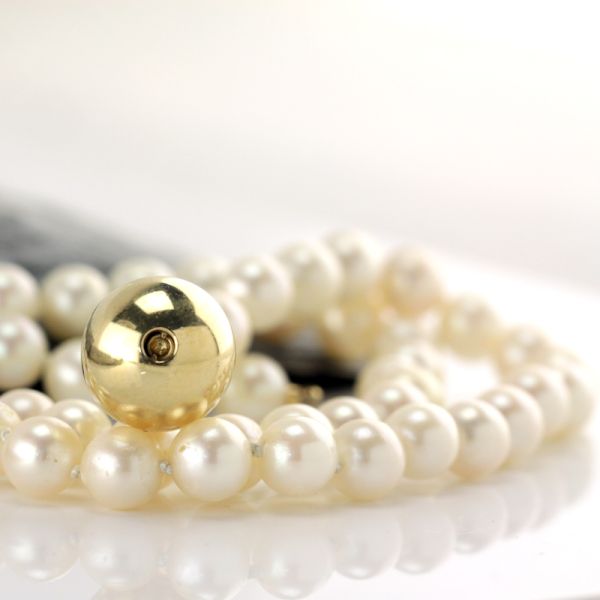 Akoya Perlenkette Jörg Heinz Steckschließe Kugel 750er Gelbgold (3494)