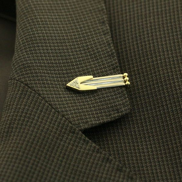 Revers Anstecker Krawattenklammer Bi Color 585er Gold mit Diamanten (1647)