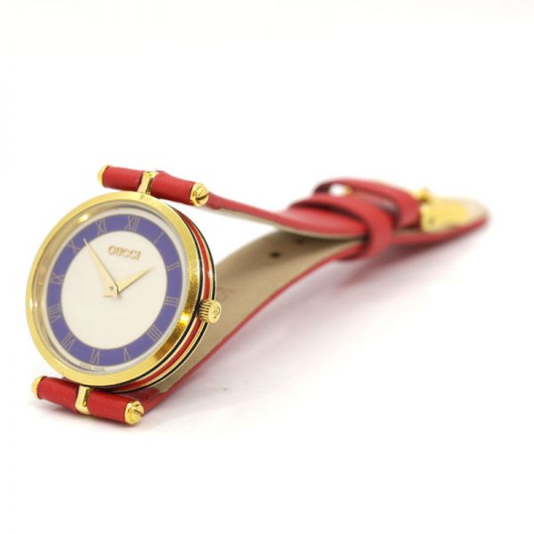 GUCCI Damen Armbanduhr Quarz IP Gold emailliert Blau Rot (11371)