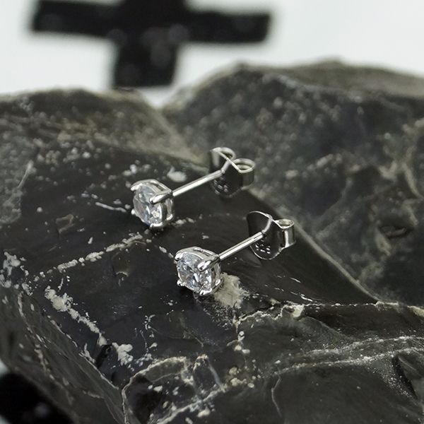 Ohrstecker 925er Silber rhodiniert Zirkonia weiß 4 mm in Krampen gefasst NEU