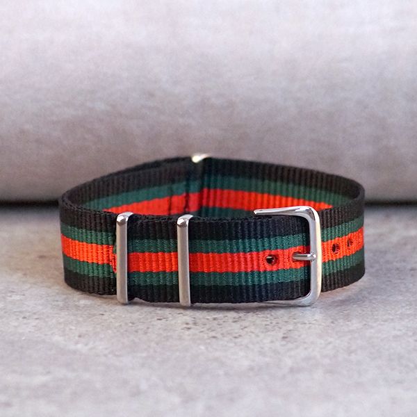 Uhrenarmband Durchzugsband Textil Nylon schwarz/grün/rot 20 mm