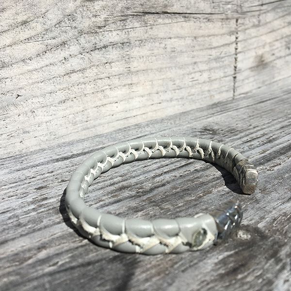 JJJ LA Armspange graues Leder 925er Silber 10 mm Breit, 195 mm Lang