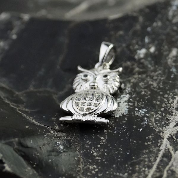 Anhänger "OWL" Eule 925er Silber rhodiniert gefasste Kubic Zirkonia